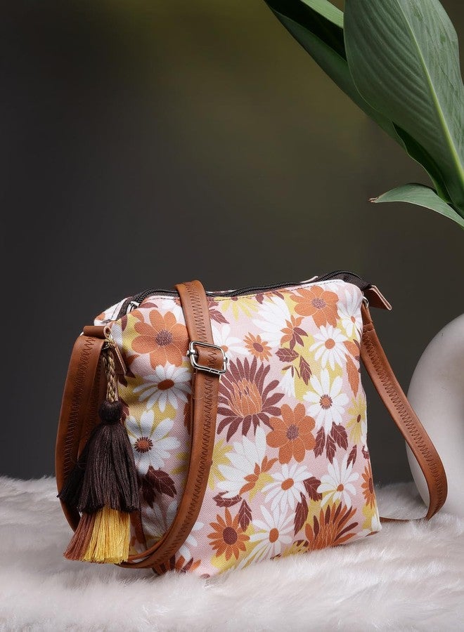 Anekaant Lush Dusty Pink & Multi Floral Printed Polycotton Sling Bag - Image 3